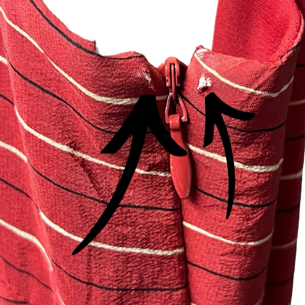 Ann Taylor Red Striped Silk Fit Flare Dress Women Size 14P Sleeveless Round Neck - Picture 3 of 9